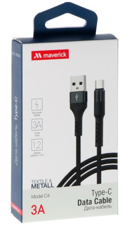 Кабель Type-C - Type-C "Maverick" C4 1,2м текстиль/металл черный (60W) фото