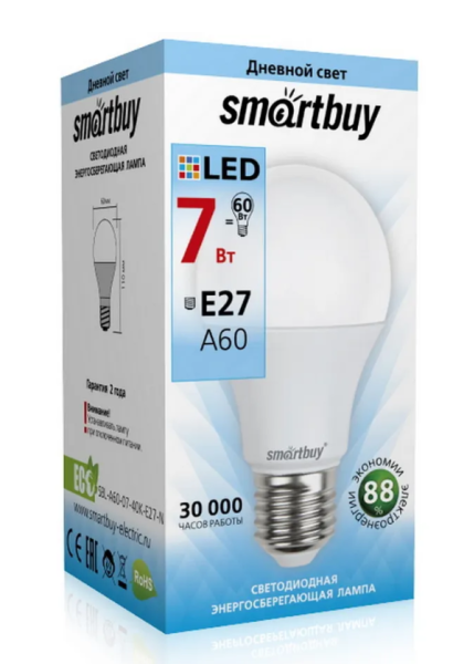 Светодиодная лампа SMARTBUY A60-07W/4000/E27 купить ЦИТ Светодиодная лампа SMARTBUY A60-07W/4000/E27 фото