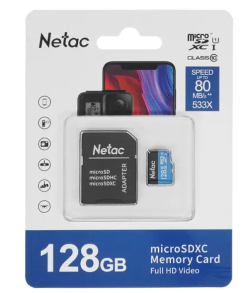 Карта памяти MicroSD 128GB Netac P500 Standard U1/Class 10 (90 Mb/s) (NT02P500STN-128G-R) фото