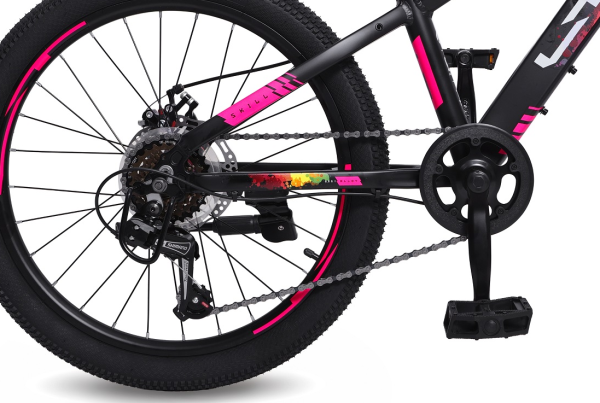(м) Велосипед детский LTBIKE 22" SKILL, алюминий, рама 11", 6-ск, черный/розовый фото