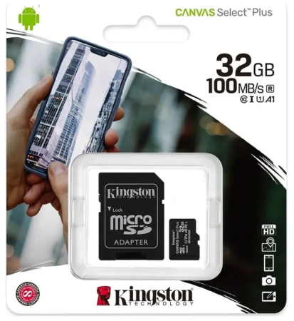 Карта памяти MicroSD 32GB Kingston Class 10 UHS-I U1 (100 Mb/s) (SDCS2/32GBSP) фото