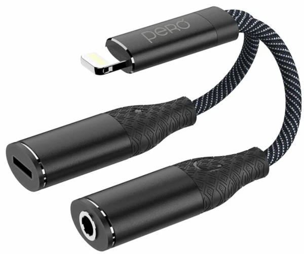 Адаптер PERO AD12 LIGHTNING -LIGHTNING/MINI JACK 3.5 черный PRAD12BK фото
