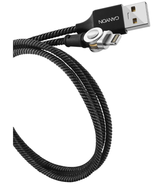Кабель USB - Lightning CANYON 1м CNS магнитный черный (MFI) (IP1CNSCFI8B) фото