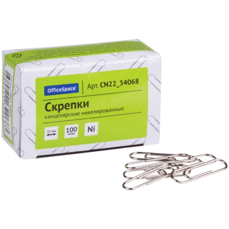 Скрепки 22мм, OfficeSpace, 100шт., никелированные, карт. упак. CN22_34068 купить ЦИТ Скрепки 22мм, OfficeSpace, 100шт., никелированные, карт. упак. CN22_34068 фото