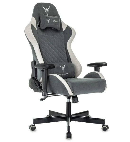 Кресло игровое Knight Regal Fabric серый/светло-серый искусственная замша с подголов. крестов. метал фото