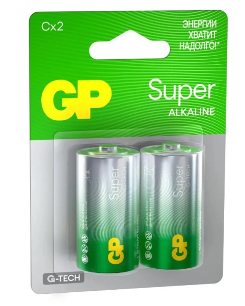 Батарея GP Super G-Tech Alkaline 14A LR14 C (2шт) блистер GP 14AA21-2CRSBC2  фото