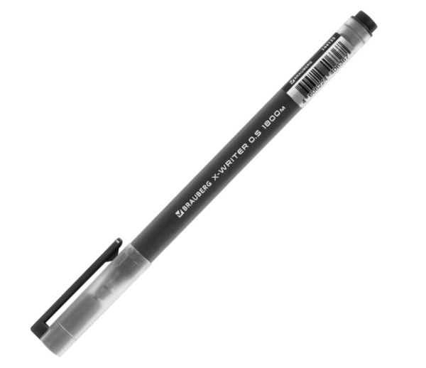 Ручка гелевая УВЕЛИЧЕННАЯ ДЛИНА ПИСЬМА 1 800 м, ЧЕРНАЯ, BRAUBERG X-WRITER 1800, лин 0,35 мм, 144135, фото