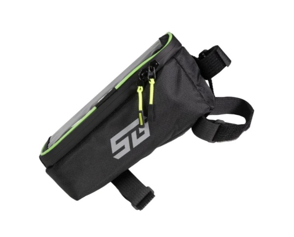 Велосумка на раму с отделением для телефона STG, модель FB-016, размер 20х11х9 см, черный/салатовый фото