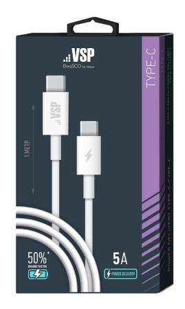 Кабель TYPE-C - TYPE-C BORASCO 1м, 5а белый (38527) фото
