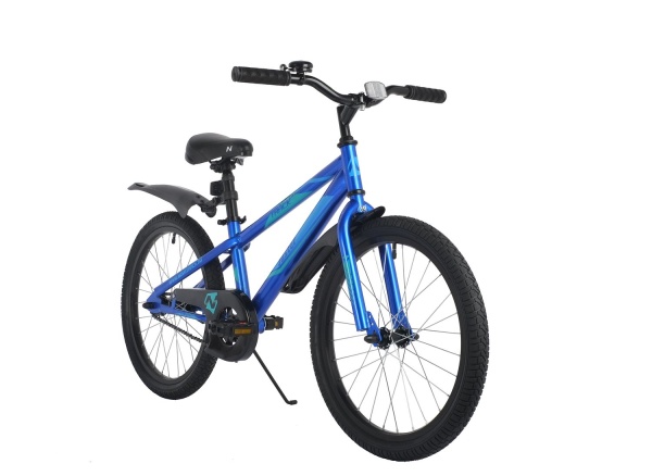 (м) Велосипед детский NOVATRACK 20"205JUSTER.BL23 синий, тормоз ножной, защита  А-тип, пластиковые к фото