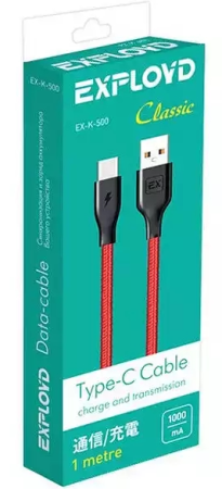 Кабель USB - TYPE-C EXPLOYD EX-K-500 1м Classic круглый красный фото
