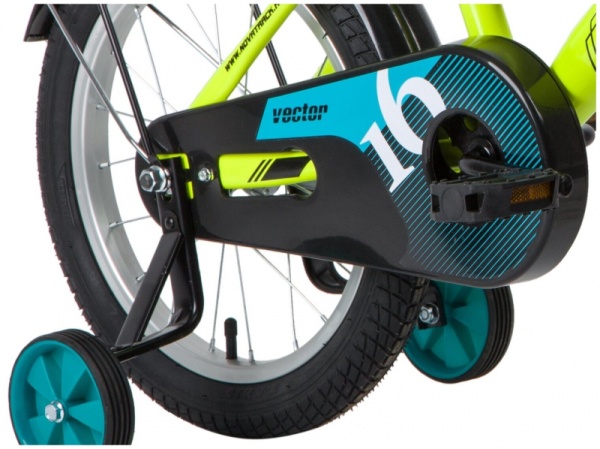 (м) Велосипед детский NOVATRACK 16"163VECTOR.GN22 лаймовый, тормоз нож, крылья, багажник, полная защ фото