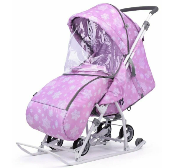 Санки-коляска Ника Наши детки 3-1К (НДТ3-1К/СН со снежинками на сиреневом) фото