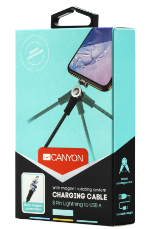 Кабель USB - Lightning CANYON 1м CNS магнитный черный (MFI) (IP1CNSCFI8B) фото