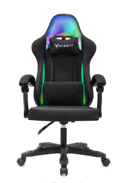 Кресло игровое Knight Wolf RGB черный с подголов. крестов. пластик пластик черный KNIGHT WOLF RGB B фото