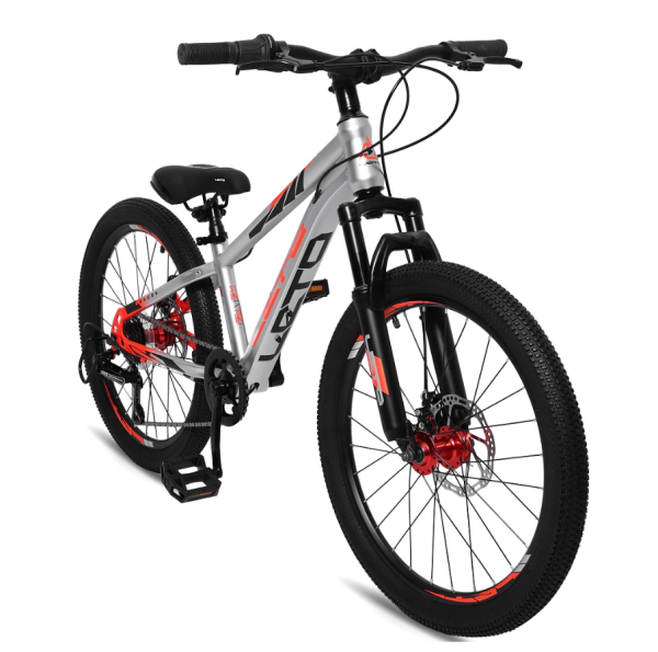 (м) Велосипед детский LETO 22"DRAGON, сталь, рама 11", 6-ск, серебро/оранжевый фото