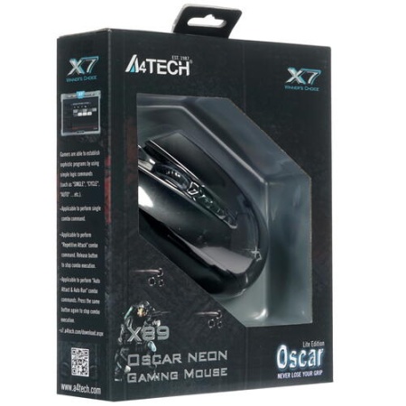 Мышь A4 Tech X89 черный оптическая (2400dpi) USB (8but) фото