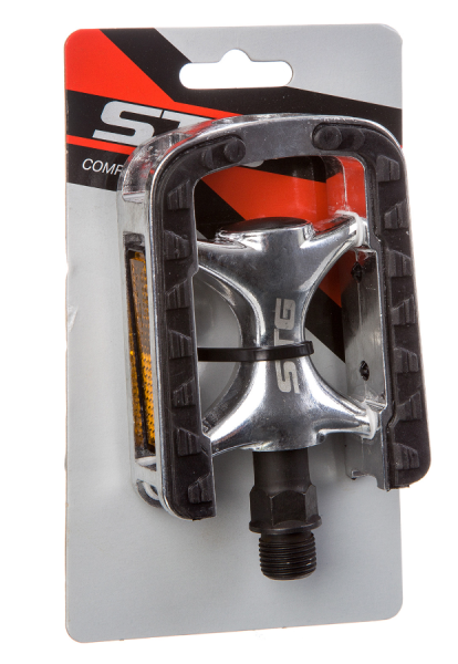 Педали STG,модель LU975, алюм, прорезин, ось 9/16, насып.подшип. Цвет:черно-серебристые Х90167 фото