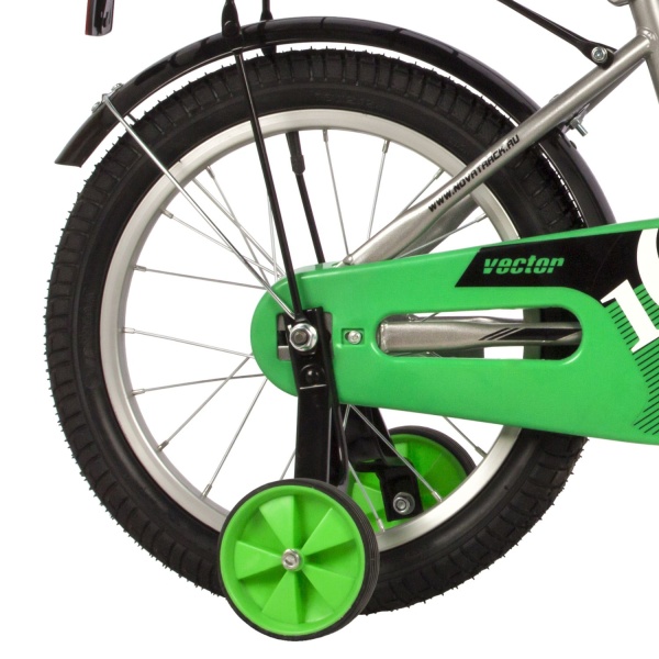 (м) Велосипед детский NOVATRACK 16"163VECTOR.SL22 серебристый, тормоз нож, крылья, багажник, полная  фото