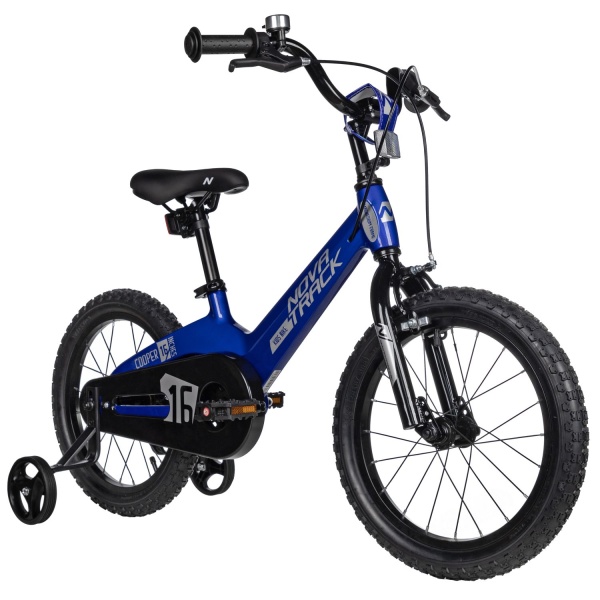 (м) Велосипед детский NOVATRACK 16"16M.COOPER.BL5 Магний-алюминий.рама, синий, полная защ.цепи, пер. фото