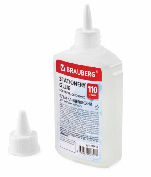 Клей канцелярский силикатный BRAUBERG "Standard" (для бумаги, картона) 110 г, 228416 фото