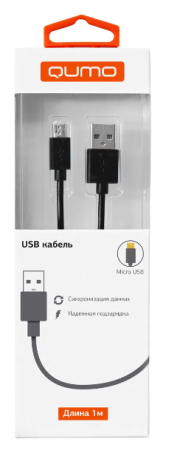 Кабель USB - MicroUSB Qumo 1м круглый черный фото
