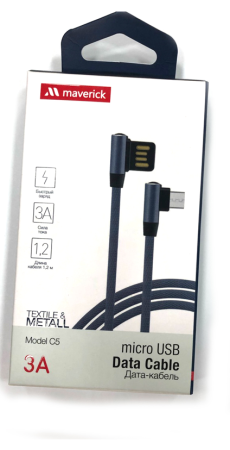 Кабель USB - MicroUSB "Maverick" C5 1,2м угловой текстиль/металл серый фото