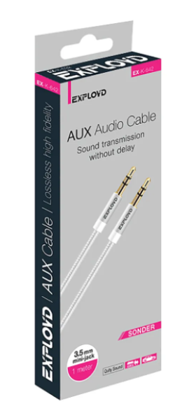 Аудиокабель EXPLOYD EX-K-642 AUX 3.5(M)-3.5(M), круглый нейлон 1M серебро SONDER фото
