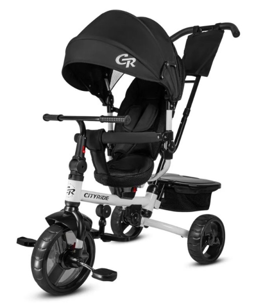 (м) Велосипед детский 3-х колесный City-Ride CR-B3-09EW рама сталь, колясочная крыша, ручка управлен фото