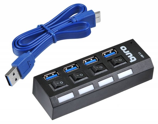 Разветвитель USB 3.0 Buro BU-HUB4-U3.0-L 4порт. черный фото