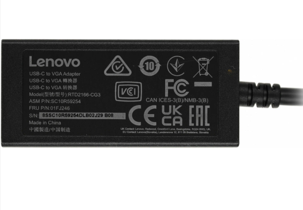 Переходник Lenovo USB-C to VGA Adapter ( переходник USB-C (Type-C) на VGA (D-Sub) 4X90M42956 фото