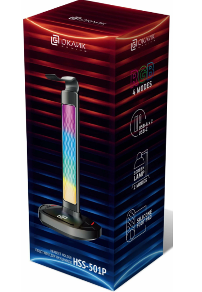 Держатель для наушников + usb hab Оклик HSS-501P (1968318) серый фото