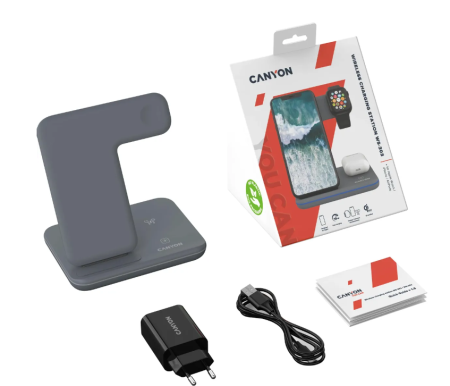 Беспроводное зарядное устройство CANYON WS-303 3в1 Темно-серый (GX1CNSWCS303DG) фото