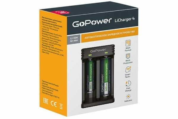 З/У для аккумуляторов GoPower LiCharger 4 Ni-MH/Ni-Cd/Li-ion/IMR 2 слота (1/100) купить ЦИТ З/У для аккумуляторов GoPower LiCharger 4 Ni-MH/Ni-Cd/Li-ion/IMR 2 слота (1/100) фото