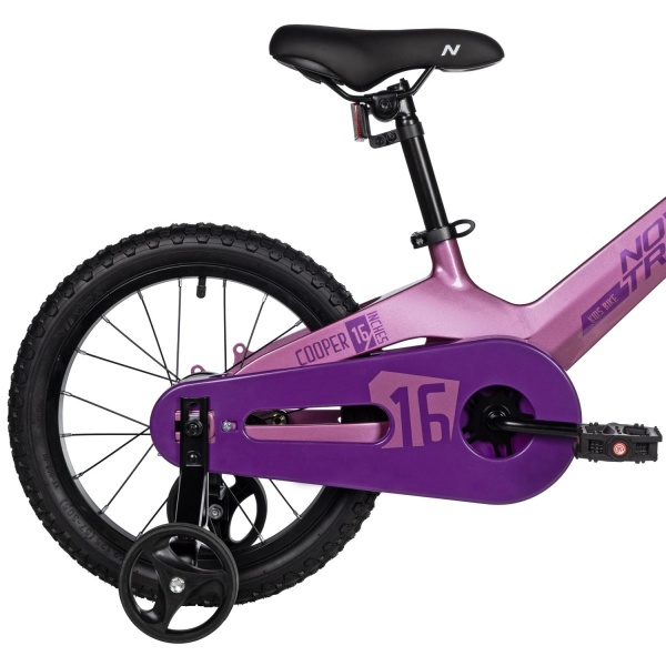 (м) Велосипед детский NOVATRACK 16"16M.COOPER.LC5 Магний-алюминий.рама, лиловый, полная защ.цепи, пе фото