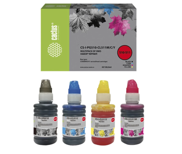 Чернила Cactus CS-I-PG510-CL511M/C/Y многоцветный набор 4x100мл для Canon Pixma MP240/MP250/MP260/MP фото