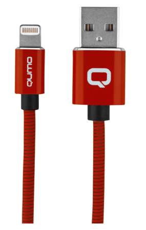 Кабель USB - Lightning Qumo, MFI С48 1м оплетка металл красный фото