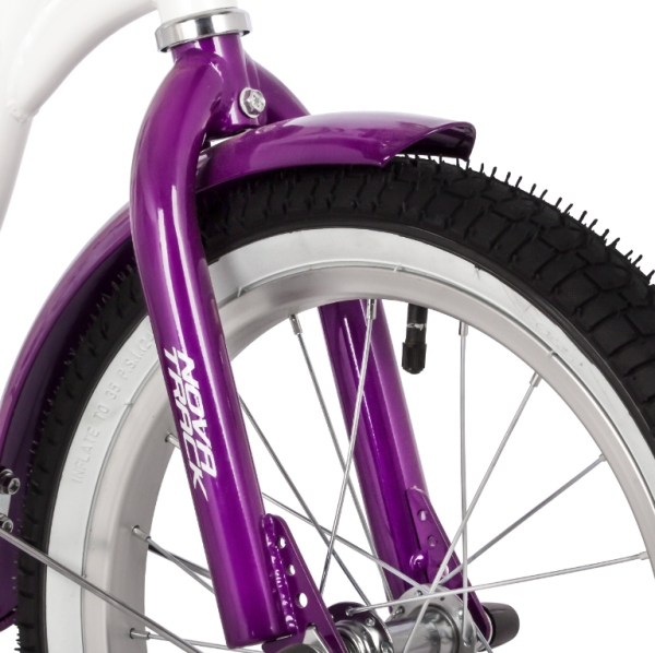(м) Велосипед детский NOVATRACK 16"167BUTTERFLY.WVL23 белый-фиолетовый, тормоз ножной, крылья и бага фото