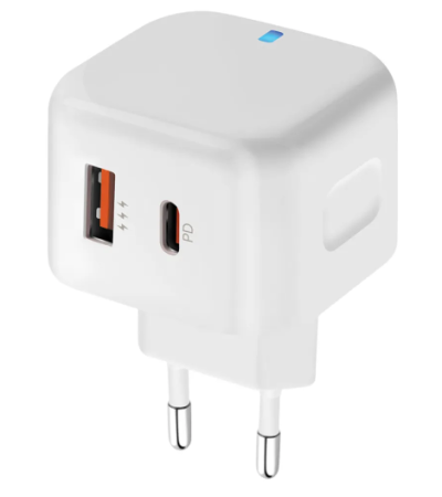 Сетевое зарядное устройство PERO TC10 USB-C 20W + USB-A Fast Charge белый ТС10WHPD фото