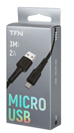 Кабель USB - microUSB TFN 3м черный (TFN-CMICUSB3MBK) фото