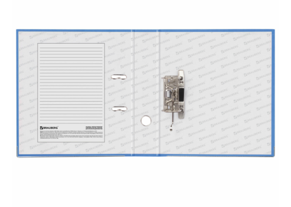 Папка-регистратор BRAUBERG с покрытием из ПВХ, 80 мм, с уголком, голубая (удв. срок службы), 227197 фото