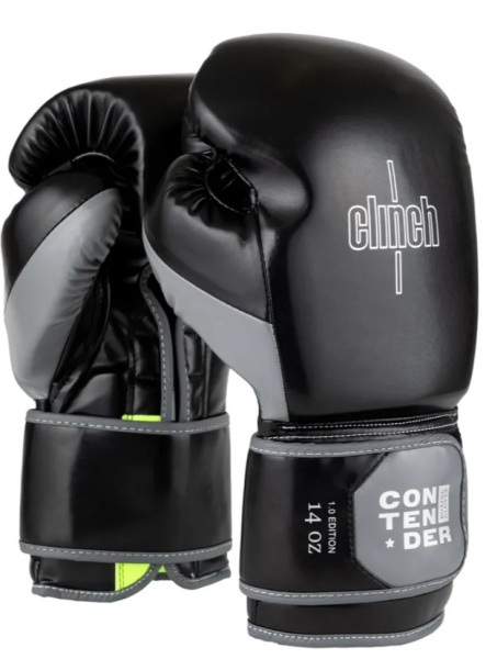 Перчатки боксерские Clinch Contender серебристо-черные (вес 12 унций) C184  фото
