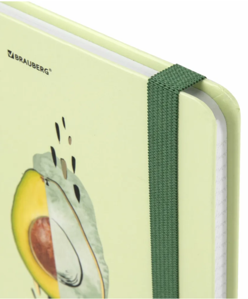 Блокнот с резинкой в клетку 96л, А5 145х203мм, твердая обложка с фольгой, BRAUBERG, Avocado, 113733 фото