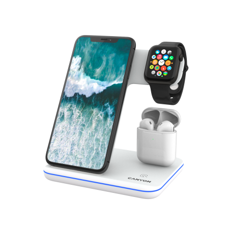 Беспроводное зарядное устройство CANYON WS-302 3в1 Белый фото