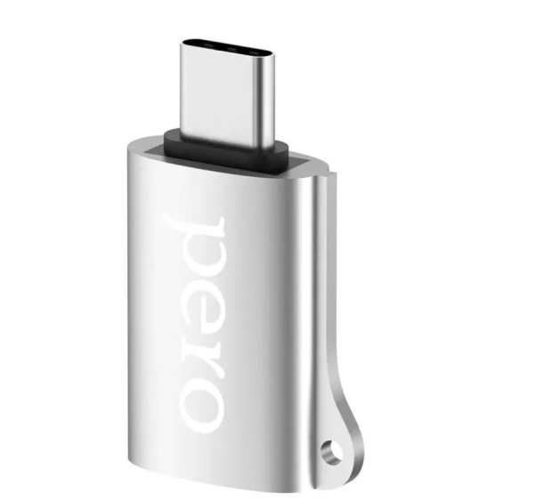 Адаптер PERO AD02 OTG TYPE-C TO USB 2.0, серебристый (PRAD02TUSR) фото