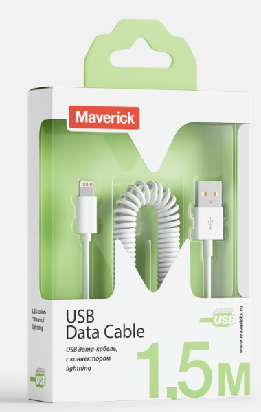 Кабель USB - Lightning "Maverick" 1,5м витой, белый купить ЦИТ Кабель USB - Lightning "Maverick" 1,5м витой, белый фото