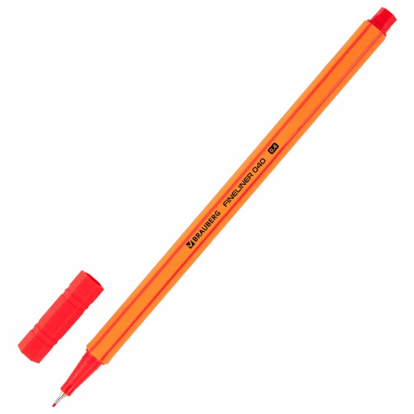 Ручка капиллярная (линер) КРАСНАЯ, BRAUBERG FINE 040, шестигранная, линия письма 0,4мм, 144142 фото