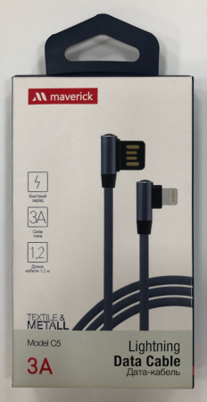 Кабель USB - Lightning "Maverick" C5 1,2м угловой текстиль/металл серый фото