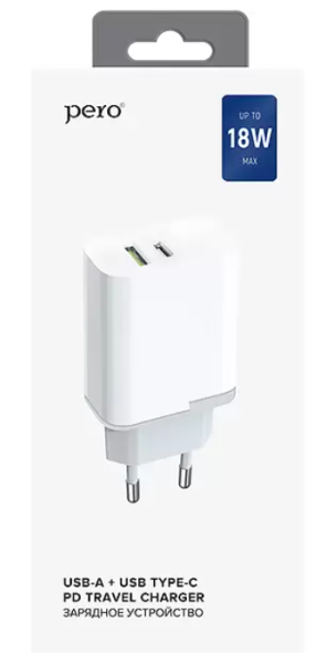 Сетевое зарядное устройство PERO TC05 PD 18W + USB-A Fast Charge белый ТС05WHPD купить ЦИТ Сетевое зарядное устройство PERO TC05 PD 18W + USB-A Fast Charge белый ТС05WHPD фото