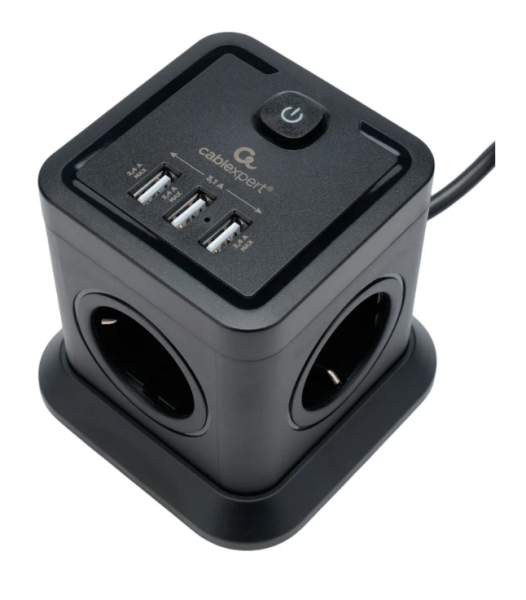 Сетевой фильтр Cablexpert Tower, TWR-4-U3-B-3 черный (4 розетки, 10А, 3xUSB, 3.1А, 3м) фото